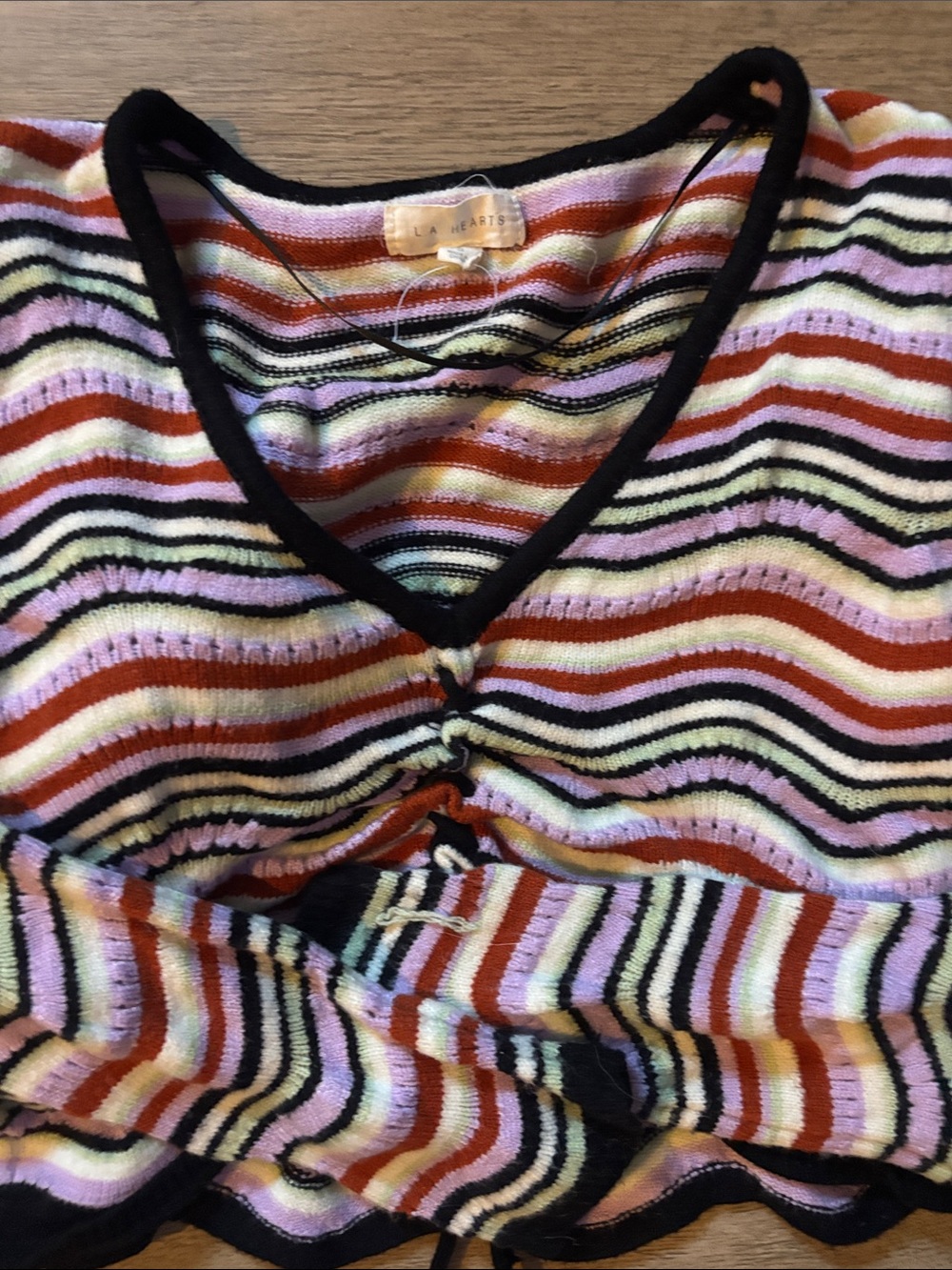 Lot of 2 Sweaters  - Sage Green Aeropostale and striped PAC Sun LA Hearts - Picture 5 of 6